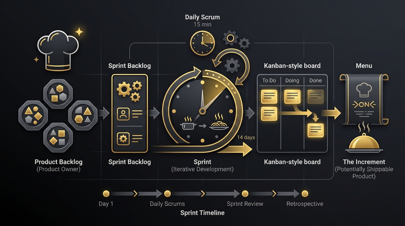 sơ đồ quy trình nhà bếp scrum